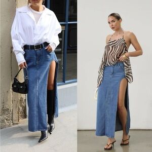 Luna B. Split Decision Denim High Slit Maxi/ Midi Skirt